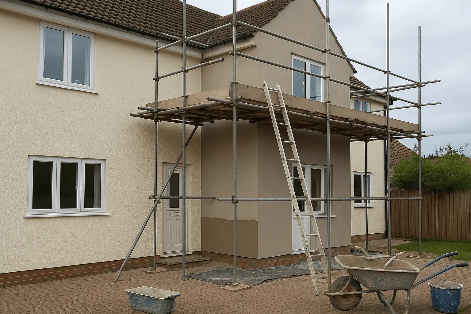 Render Group SW Ltd team working on a property exterior in South Wales